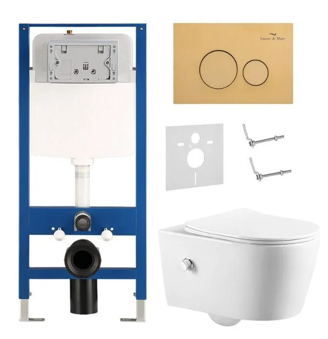 Комплект 6 в 1: инсталляция Amore di Mare QuickFit 50114 с подвесным унитазом Temo Bidet P322-X и клавишей смыва 303G (QF303G322X)